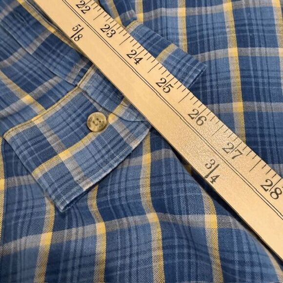 IZOD Button Front Men's Shirt Cotton Blue Gold Yellow Plaid Size XL - Picture 6 of 8